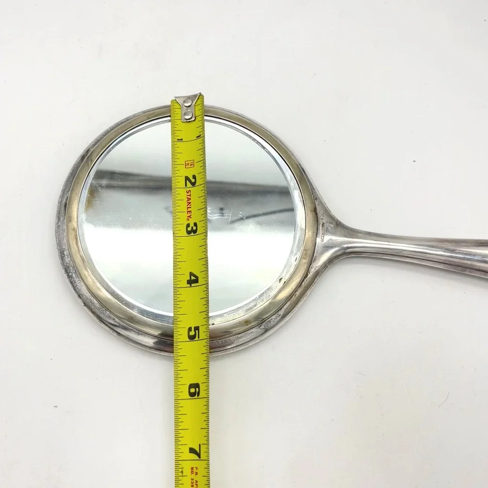 Vintage Alpaka Silver Tone‎ Hand Mirror Rose Embossed Sirkka 1955 Engraved